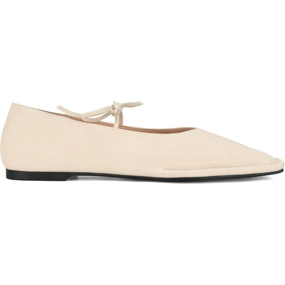 Women Beige Faux Leather Square Toe Lace Up Ballerina Ballet Slip On Flats - Picture 2 of 7